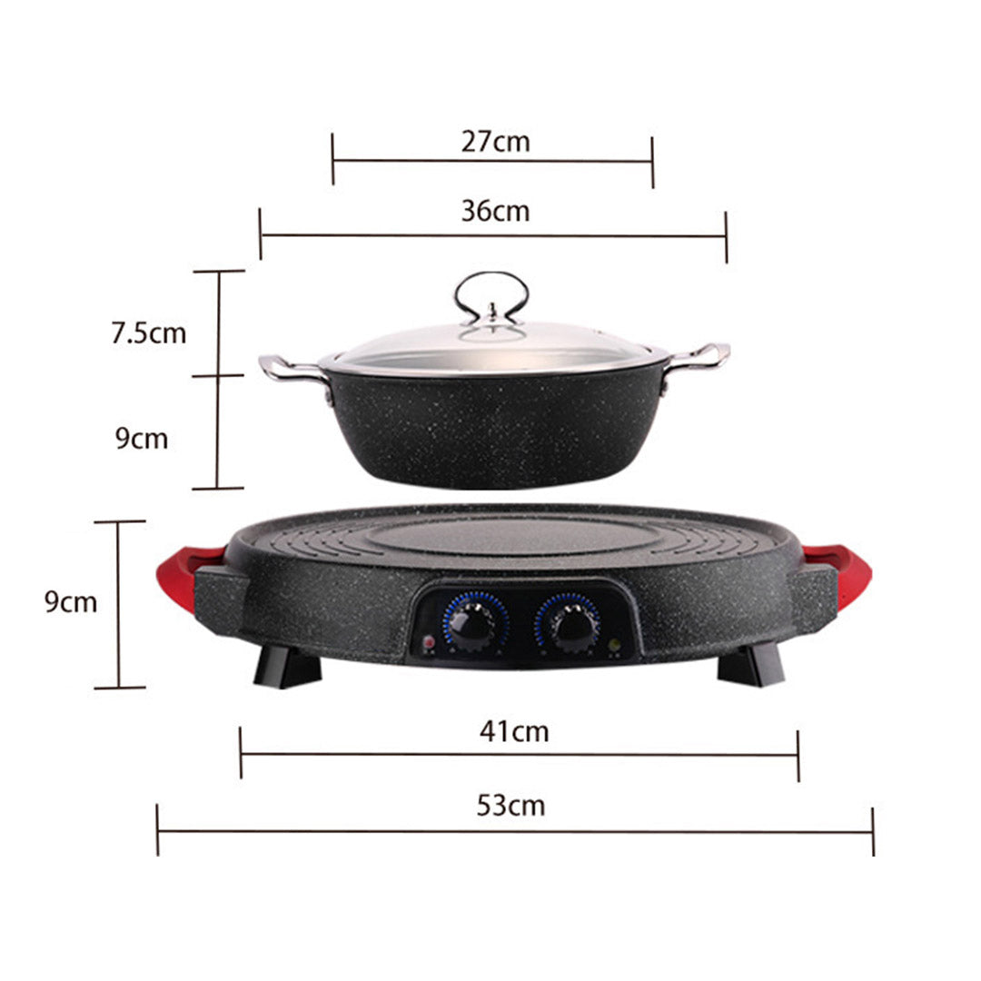 Soga 2 In 1 Electric Stone Coated Teppanyaki Grill Plate Steamboat Hotpot