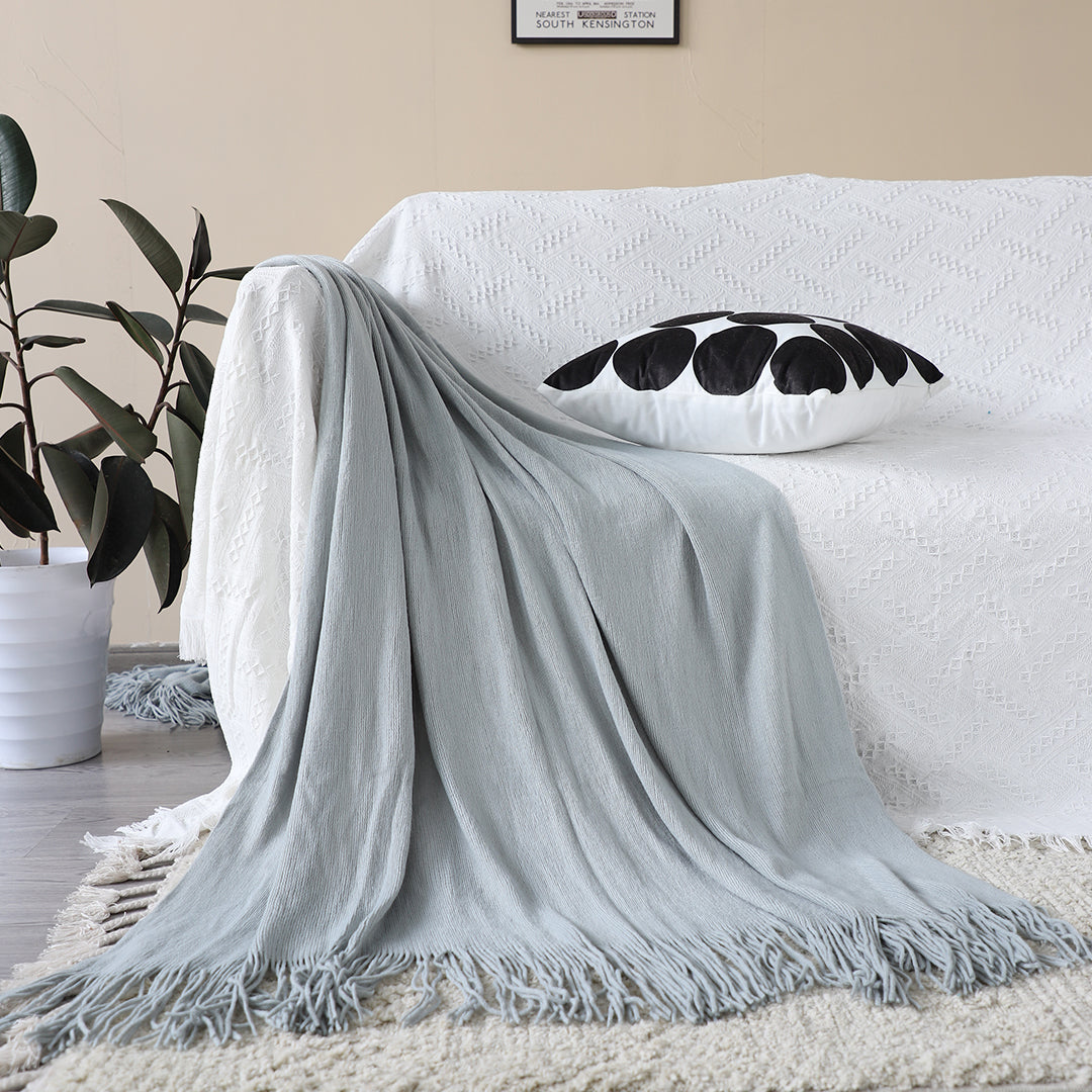 2X Grey Acrylic Knitted Throw Blanket Solid Fringed Warm Cozy Woven Cover Couch Bed Sofa Home Decor