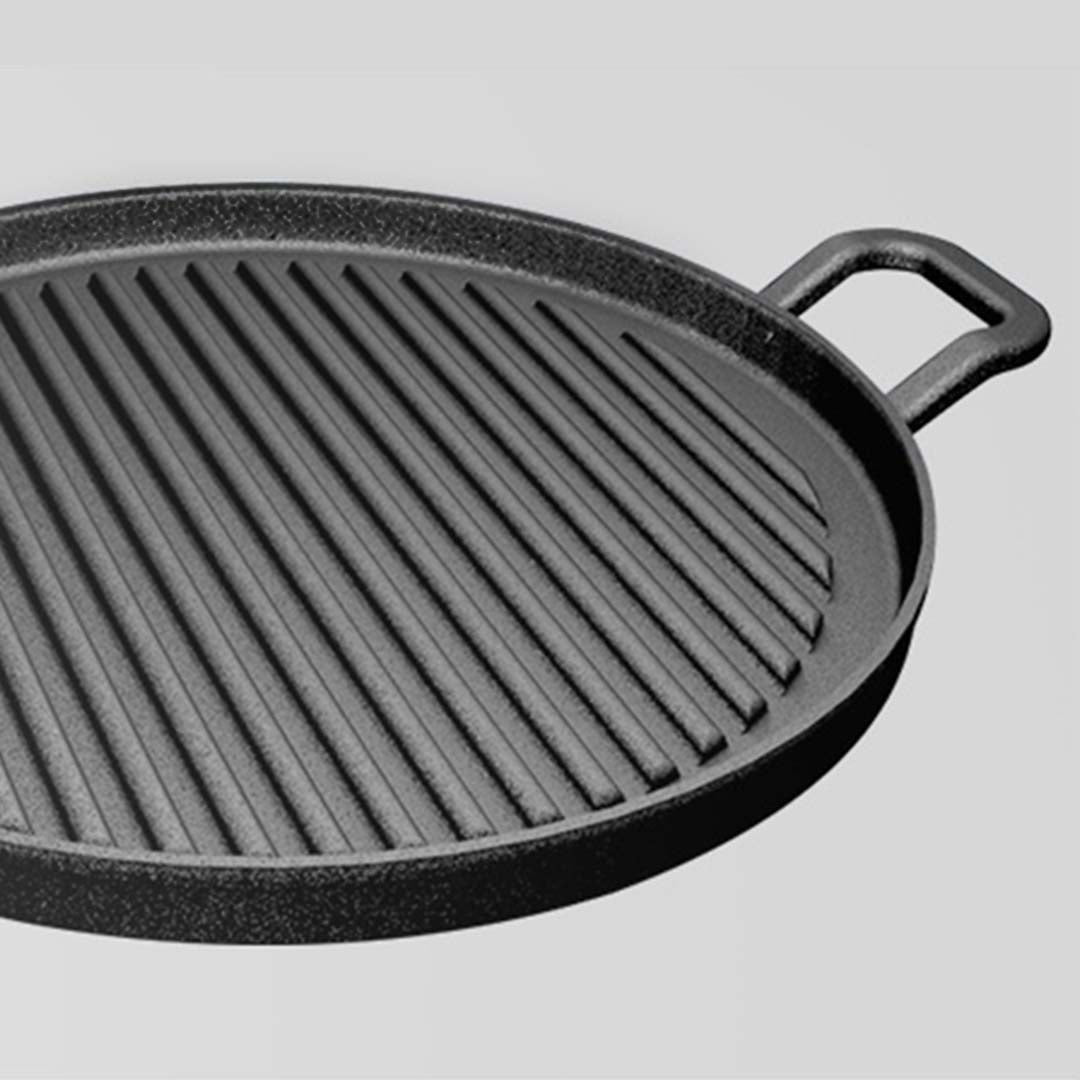 Soga 2 X 30cm Ribbed Cast Iron Frying Pan Skillet Coating Steak Sizzle Platter