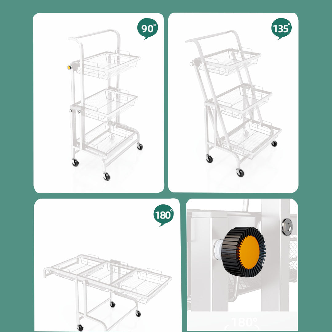 Soga 3 Tier Steel White Adjustable Kitchen Cart Multi Functional Shelves Portable Storage Organizer With Wheels
