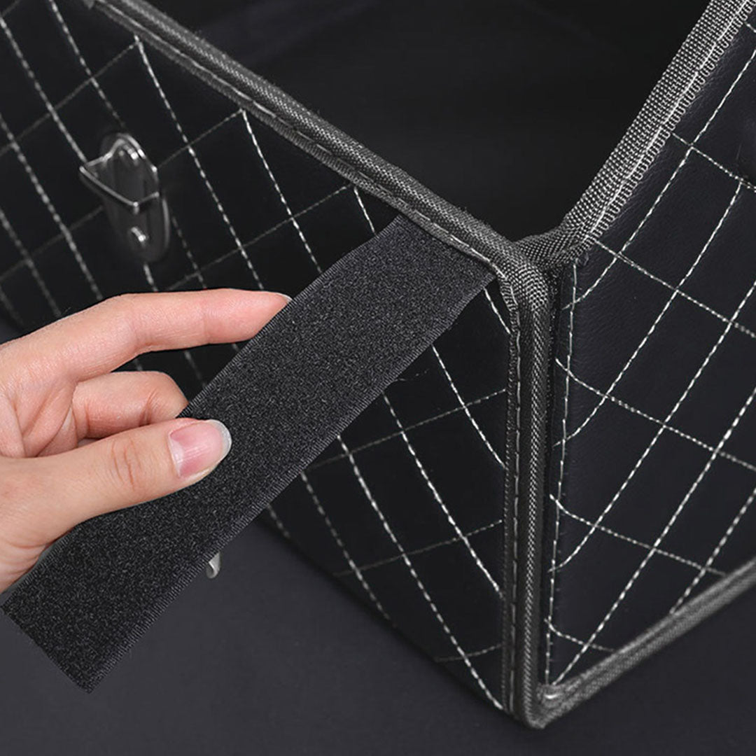 Soga 2 X Leather Car Boot Collapsible Foldable Trunk Cargo Organizer Portable Storage Box Black/White Stitch With Lock Small