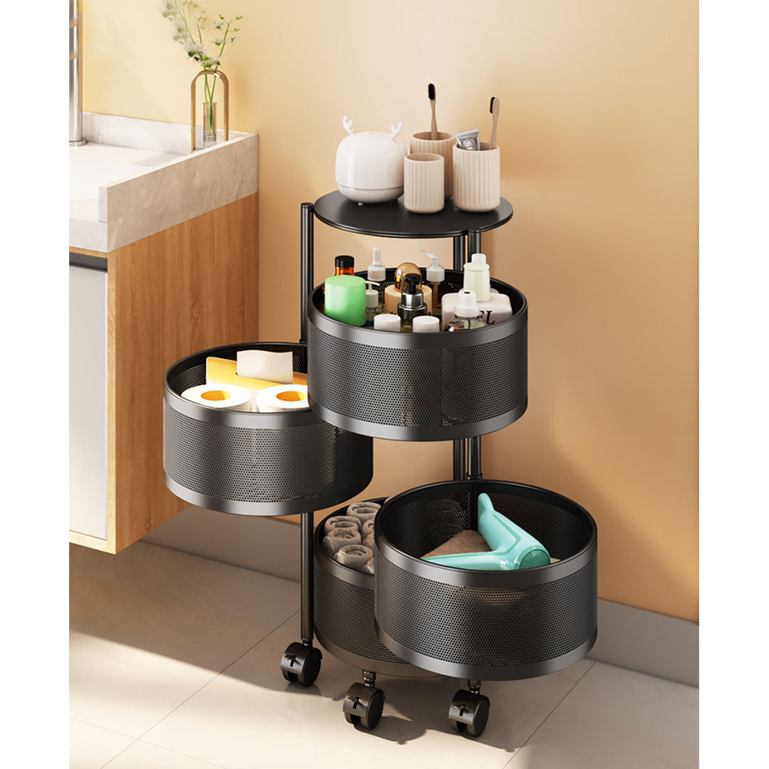Soga 4 Tier Steel Round Rotating Kitchen Cart Multi Functional Shelves Portable Storage Organizer With Wheels