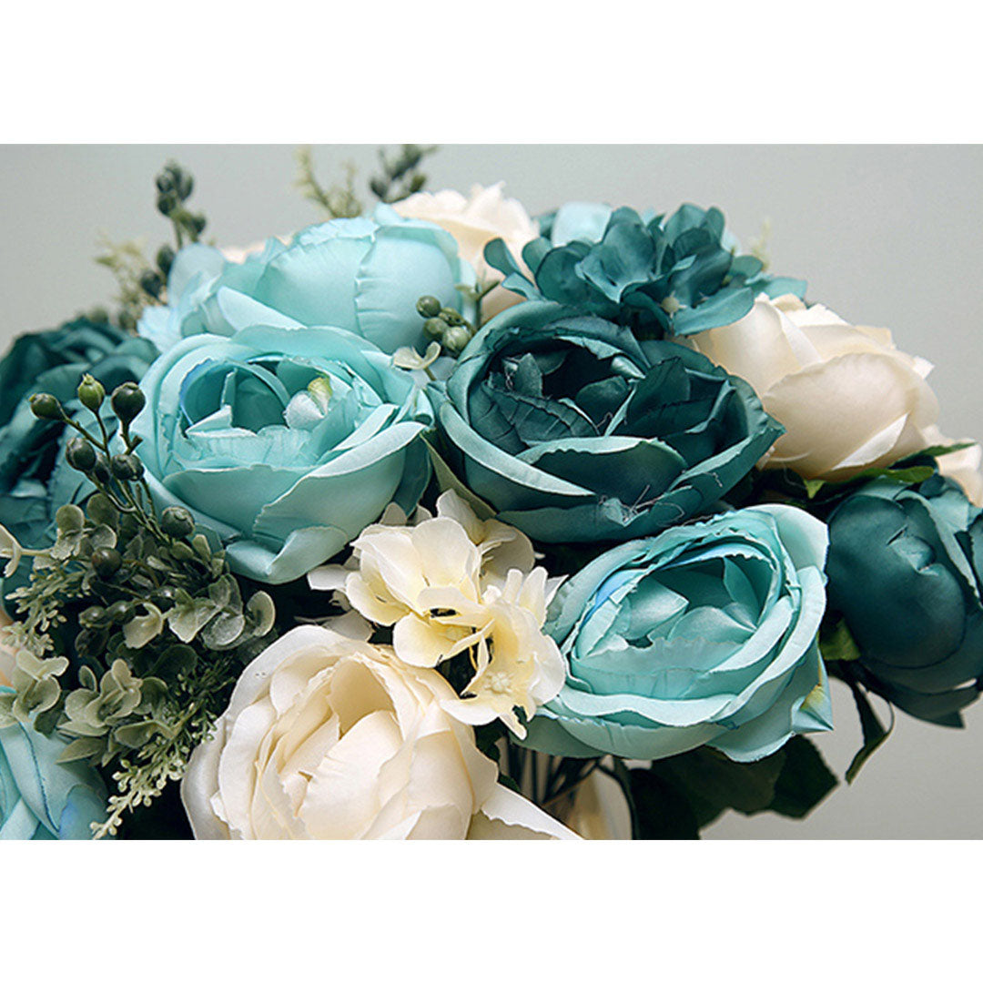 Soga 3pcs Artificial Silk With 15 Heads Flower Fake Rose Bouquet Table Decor Blue