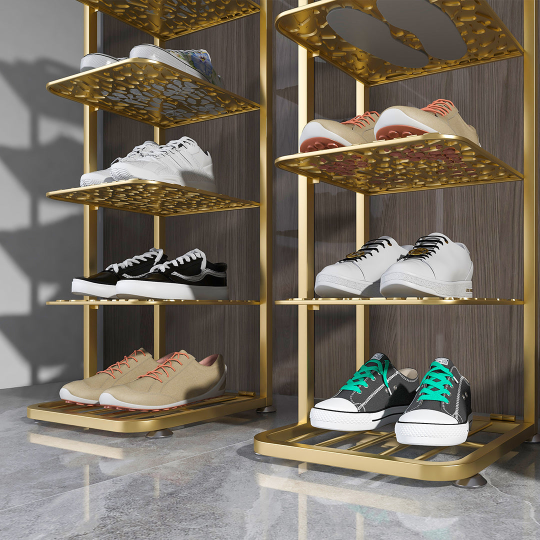 2X 5 Tier Gold Plated Metal Shoe Organizer Space Saving Portable Footwear Storage Shelf