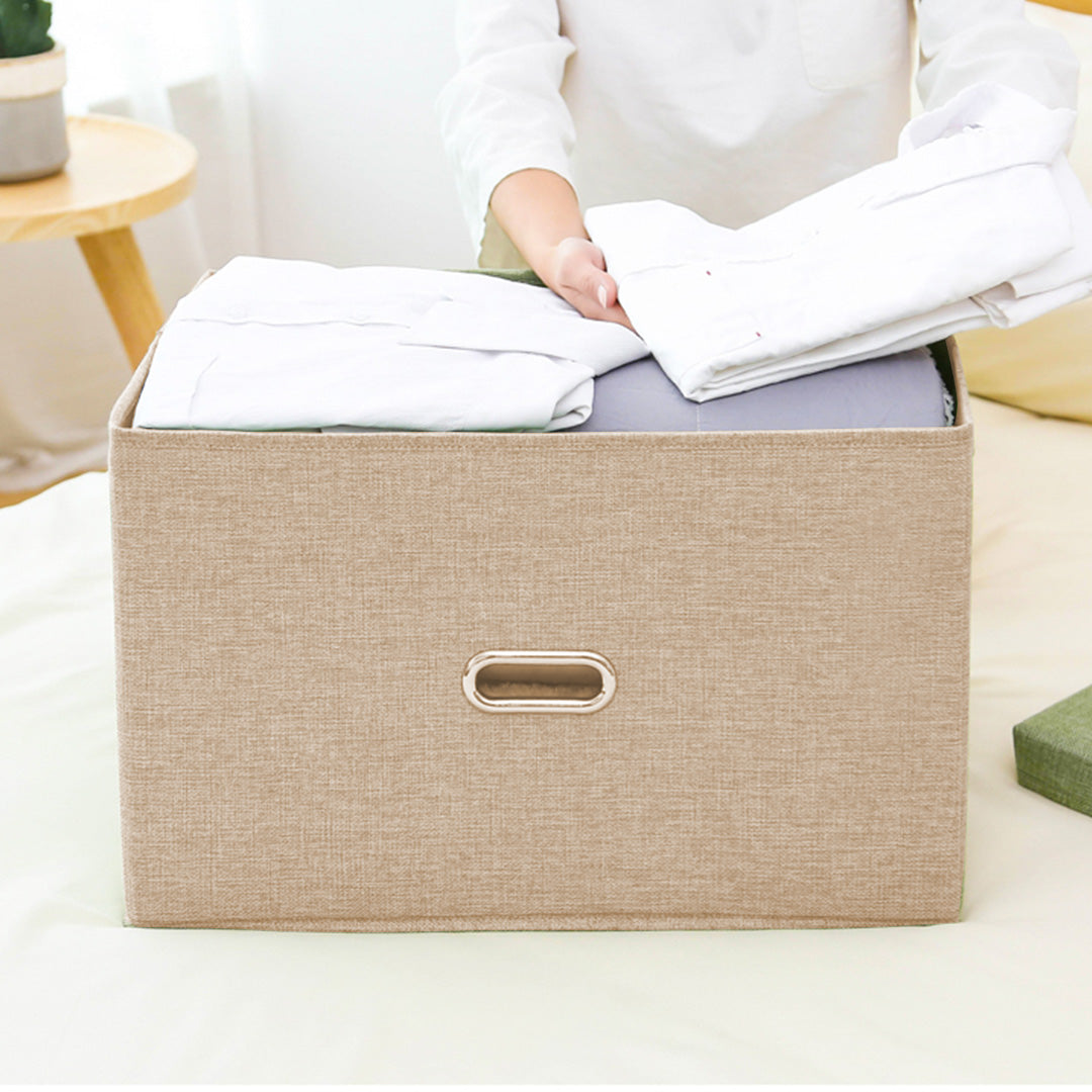 Beige Large Foldable Canvas Storage Box Cube Clothes Basket Organiser Home Decorative Box