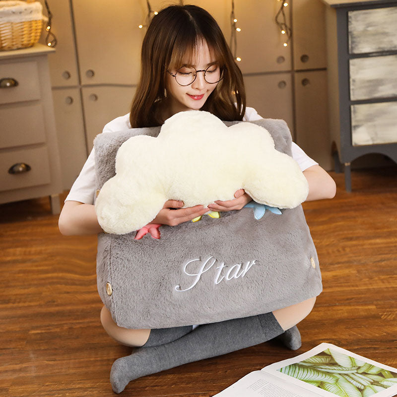 2X Grey Cute Cloud Cushion Soft Leaning Lumbar Wedge Pillow Bedside Plush Home Decor