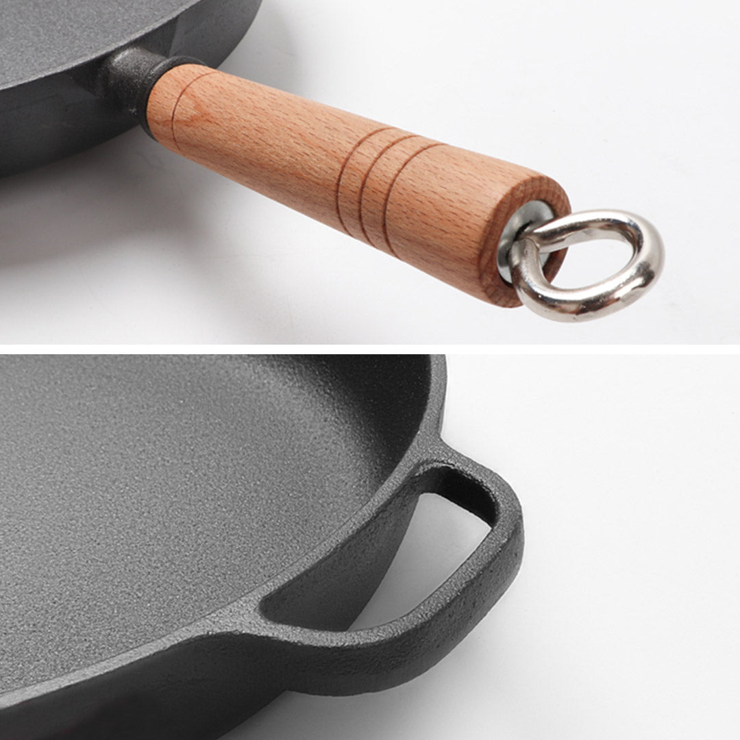 Soga 2 X 25cm Round Cast Iron Frying Pan Skillet Steak Sizzle Platter With Helper Handle
