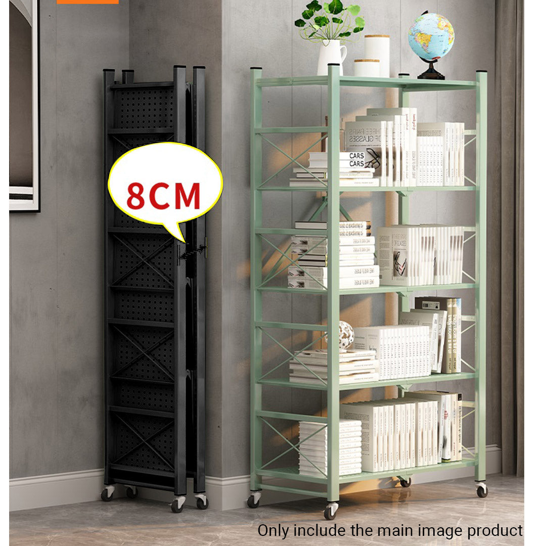 Soga 4 Tier Steel Black Foldable Display Stand Multi Functional Shelves Portable Storage Organizer With Wheels
