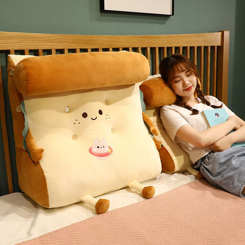 2X Smiley Face Toast Bread Wedge Cushion Stuffed Plush Cartoon Back Support Pillow Home Decor