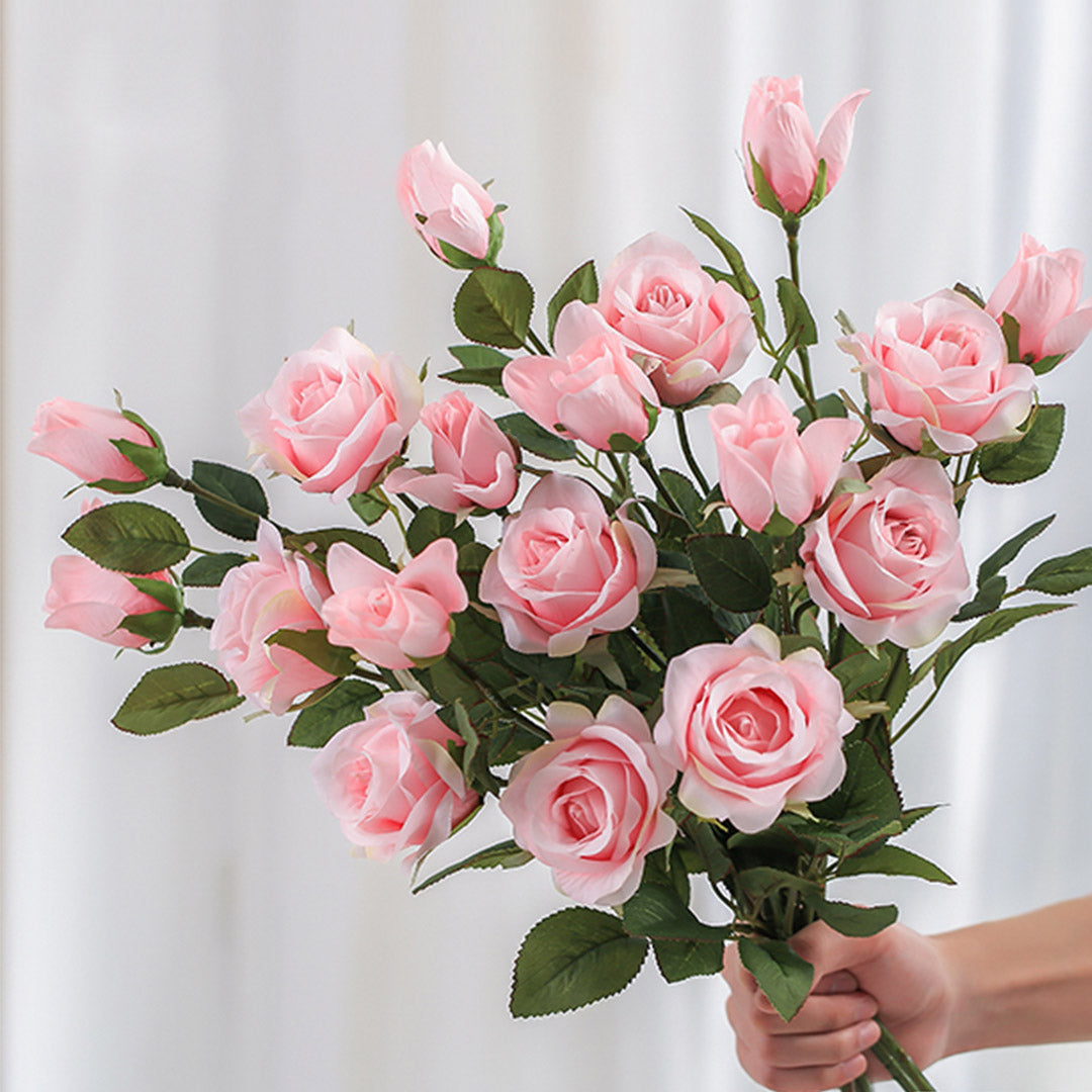 Soga 8 Bunch Artificial Silk Rose 5 Heads Flower Fake Bridal Bouquet Table Decor Light Pink