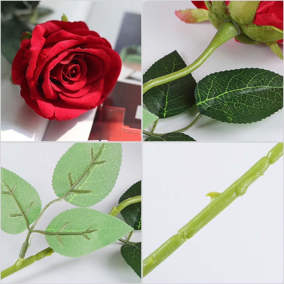 Soga 20pcs Artificial Silk Flower Fake Rose Bouquet Table Decor Red