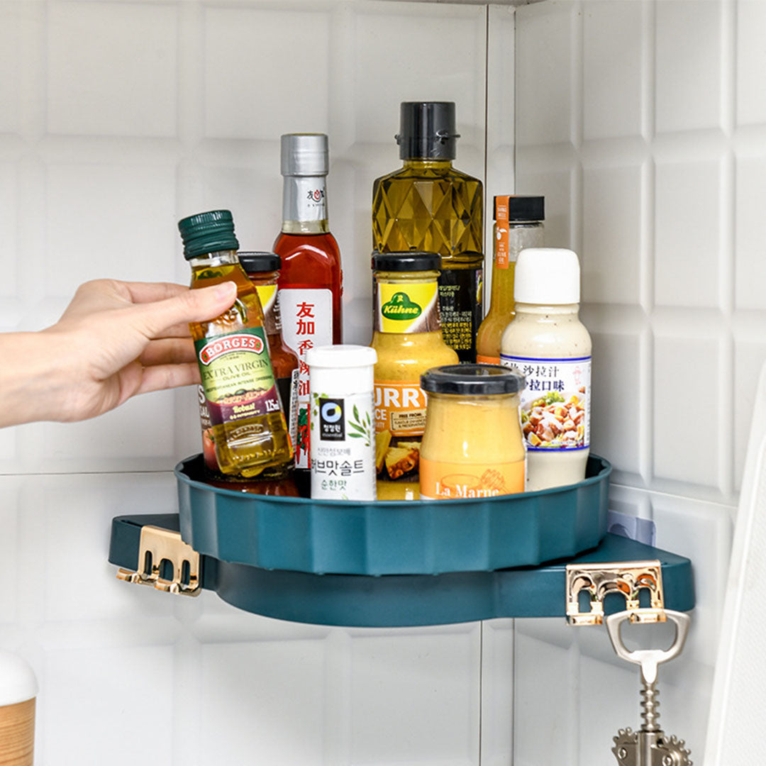 Soga Green 360 Degree Wall Mounted Rotating Bathroom Organiser Corner Vanity Rack Toilet Adhesive Storage Shelf