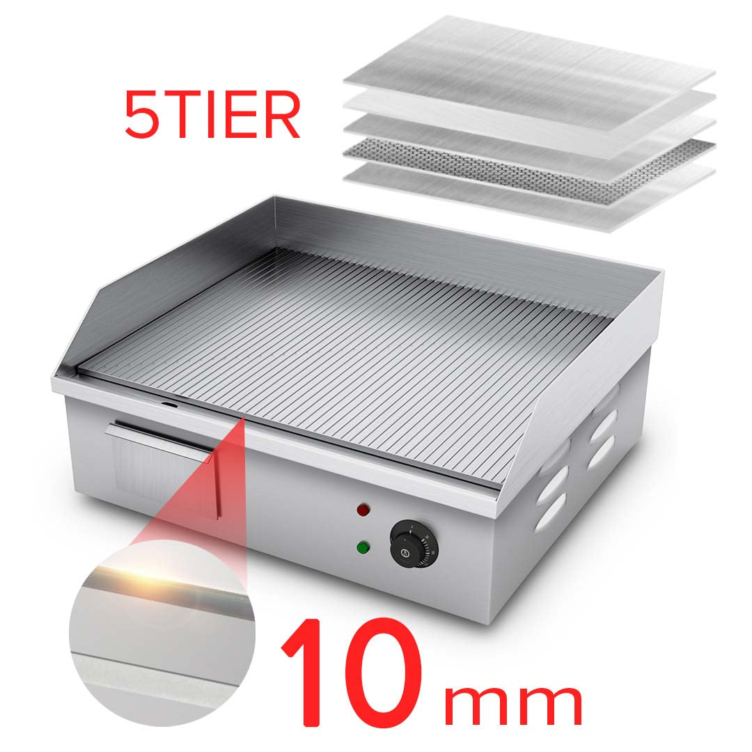 Soga 2200 W Stainless Steel Ribbed Griddle Commercial Grill Bbq Hot Plate 56*48*23cm