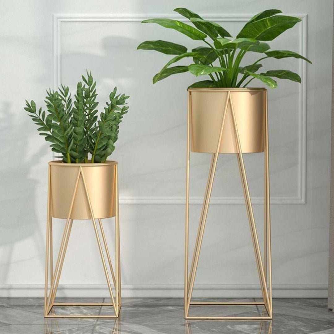 Soga 2 X 50cm Gold Metal Plant Stand With Gold Flower Pot Holder Corner Shelving Rack Indoor Display