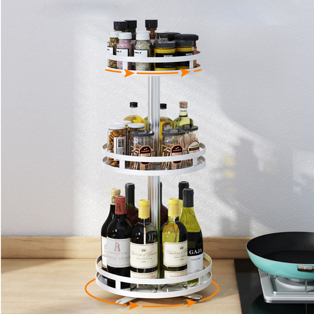 2X 3 Tier Steel White Round Rotating Multi-Function Kitchen Portable Storage Spice Seasoning Kitchen Countertop Organiser Shelf