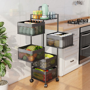 Soga 5 Tier Steel Square Rotating Kitchen Cart Multi Functional Shelves Portable Storage Organizer With Wheels