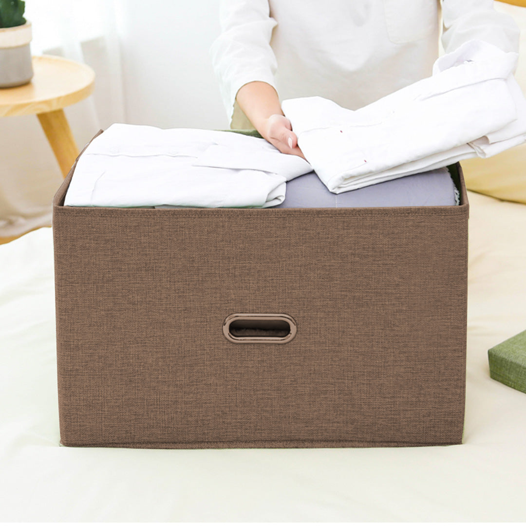 2X Coffee Small Foldable Canvas Storage Box Cube Clothes Basket Organiser Home Decorative Box