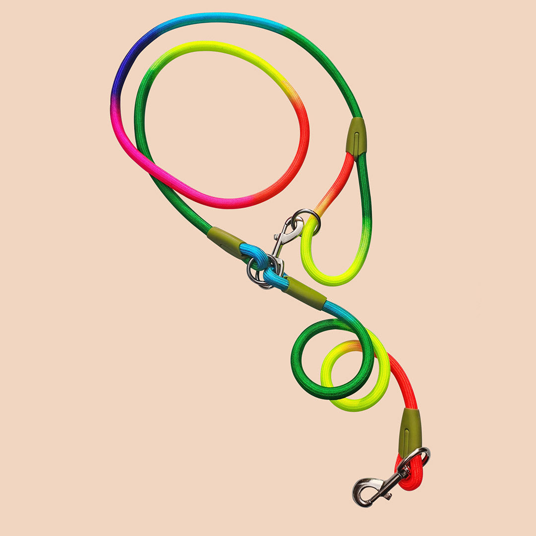 Soga 2 X 220cm Multifunction Hands Free Rope Pet Cat Dog Puppy Double Ended Leash For Walking Training Tracking Obedience Rainbow