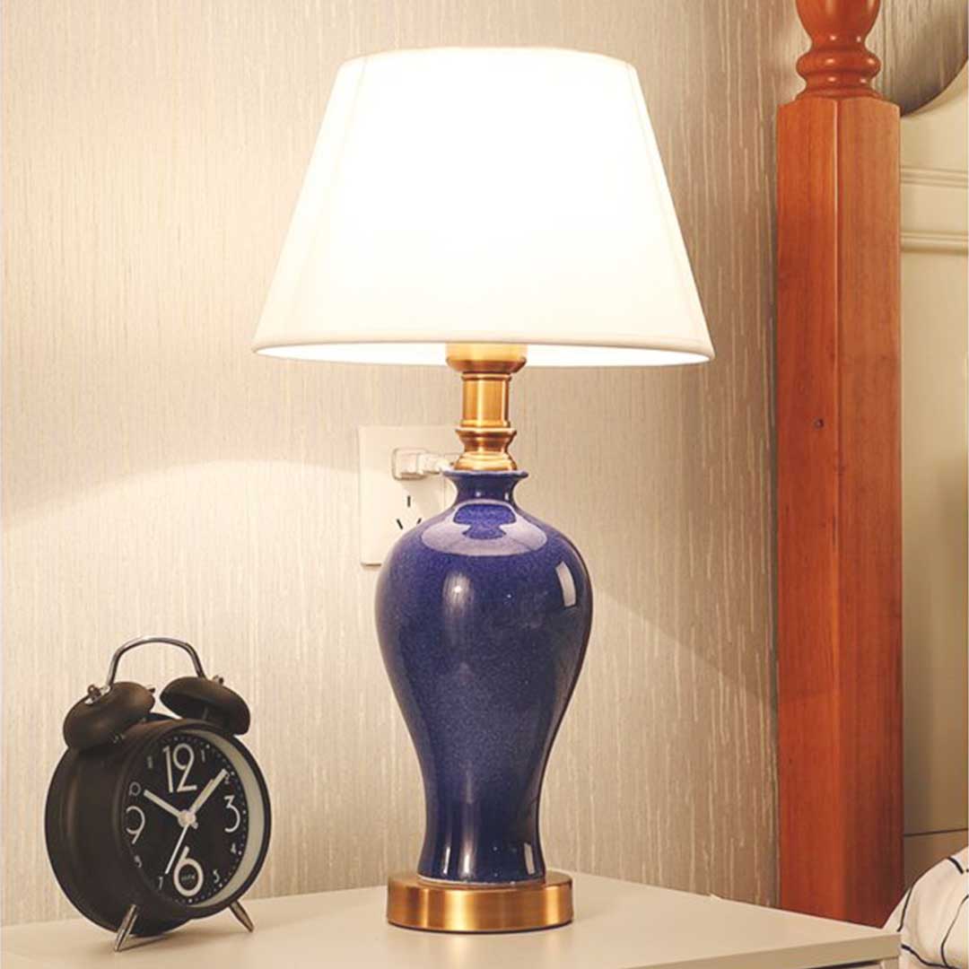 Soga 4 X Blue Ceramic Oval Table Lamp With Gold Metal Base