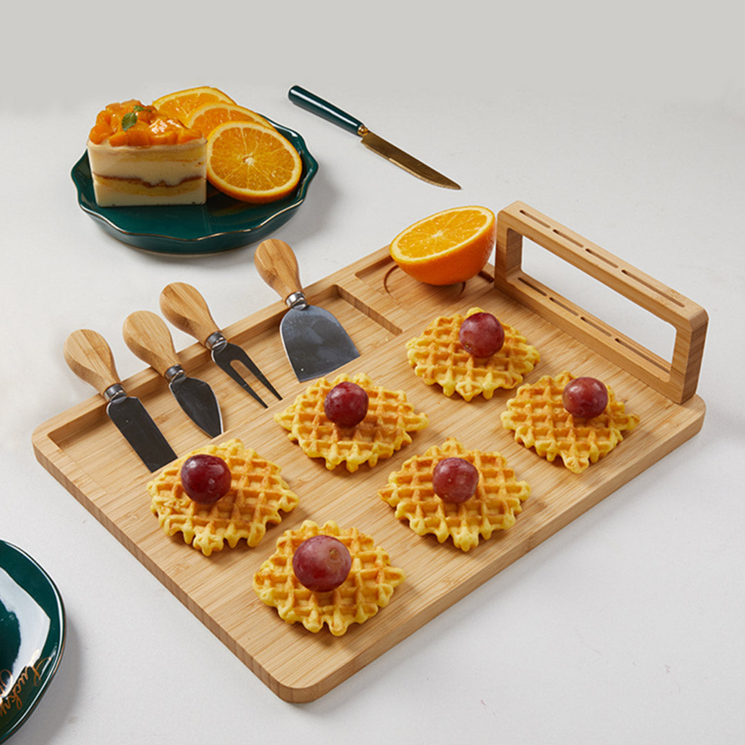 Soga 36cm Brown Rectangular Wood Cheese Board Charcuterie Serving Tray With Knife Set Countertop Decor
