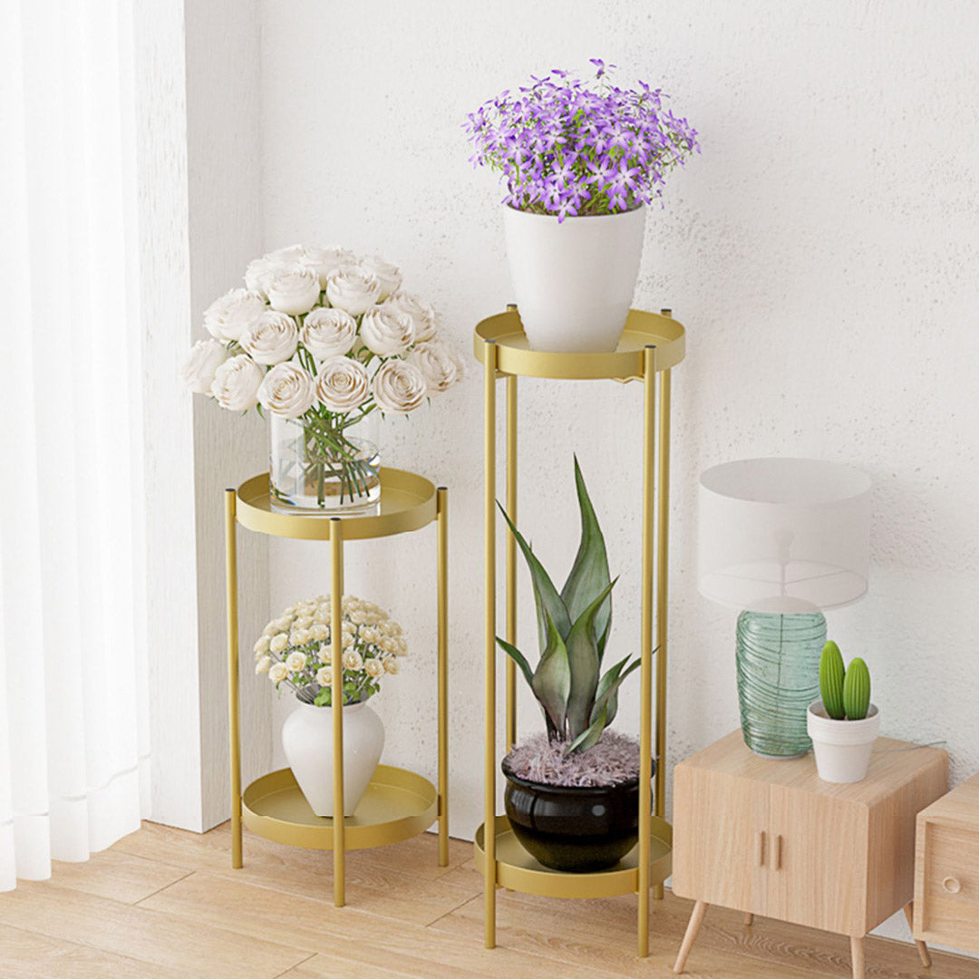 Soga 4 X 2 Layer 80cm Gold Metal Plant Stand Flower Pot Holder Corner Shelving Rack Indoor Display