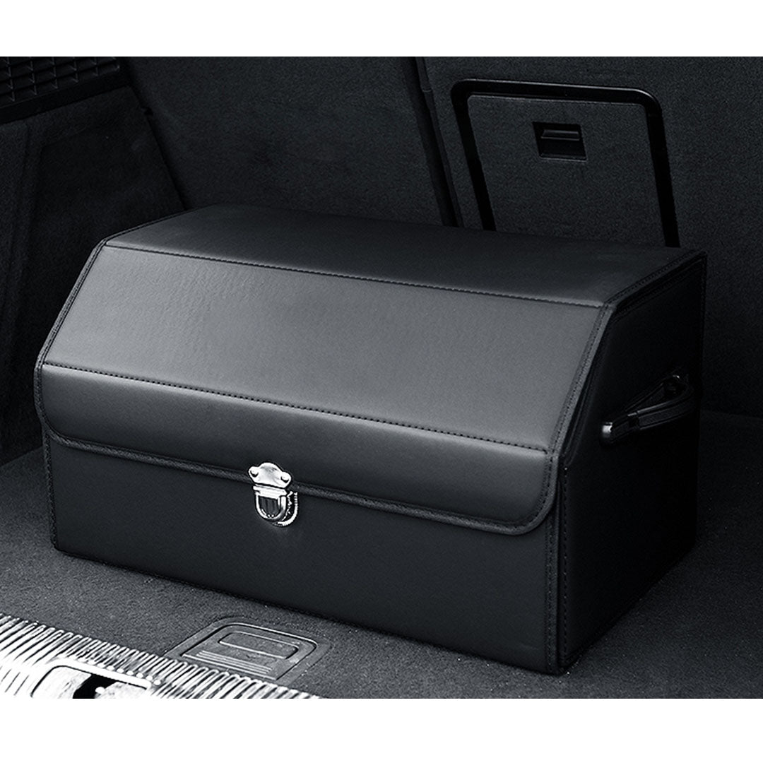 Soga Leather Car Boot Collapsible Foldable Trunk Cargo Organizer Portable Storage Box With Lock Black Medium