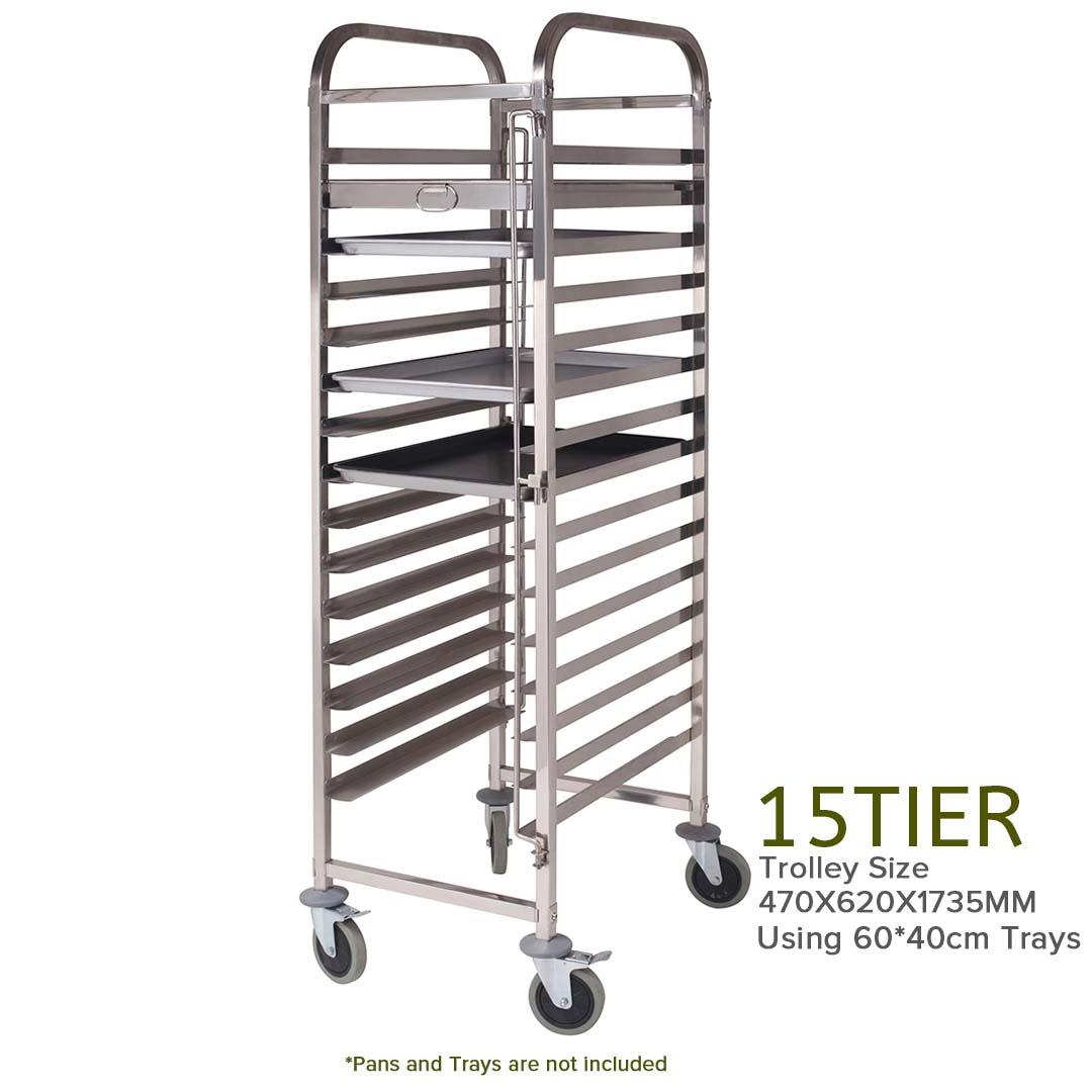 Soga 2 X Gastronorm Trolley 15 Tier Stainless Steel Cake Bakery Trolley Suits 60*40cm Tray
