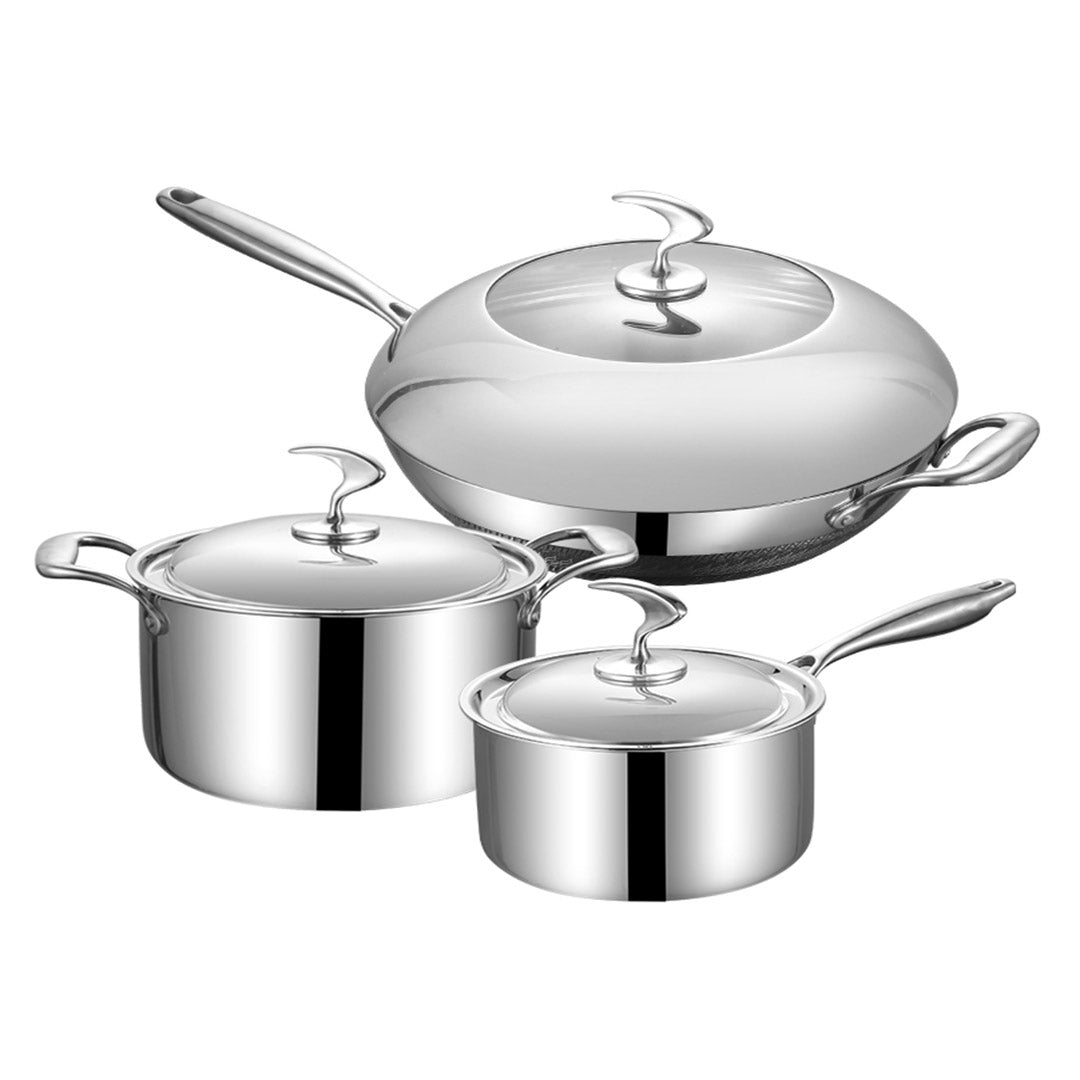 Soga 6 Piece Cookware Set 18/10 Stainless Steel 3 Ply Frying Pan, Milk, And Soup Pot With Lid