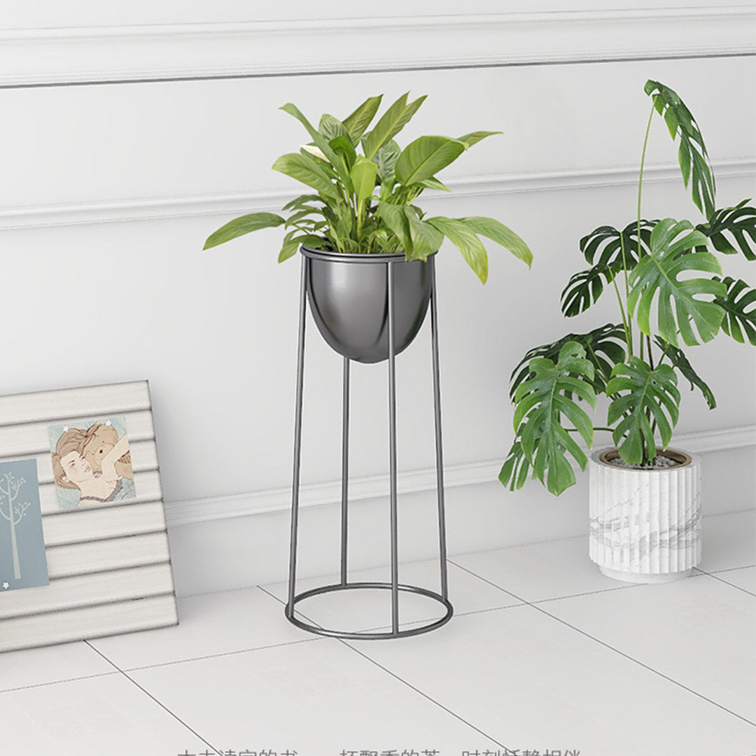 Soga 50cm Round Wire Metal Flower Pot Stand With Black Flowerpot Holder Rack Display
