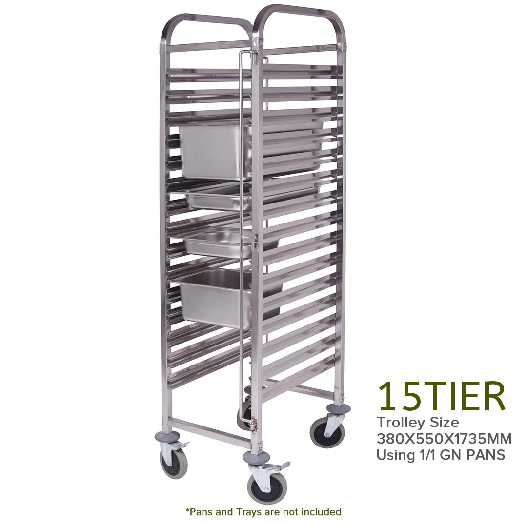 Soga Gastronorm Trolley 15 Tier Stainless Steel Bakery Trolley Suits Gn 1/1 Pans