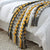 220cm Yellow Zigzag Striped Throw Blanket Acrylic Wave Knitted Fringed Woven Cover Couch Bed Sofa Home Decor