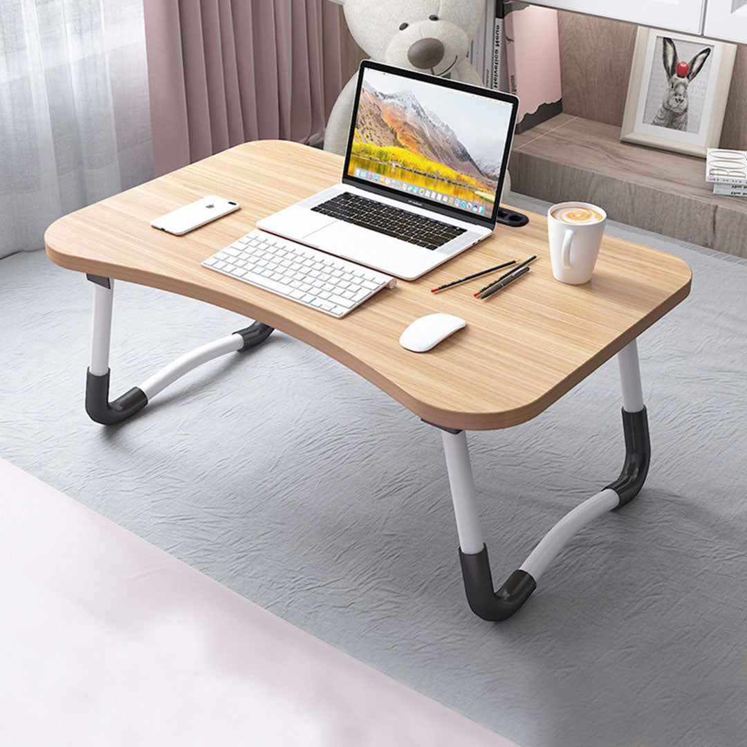 Walnut Portable Bed Table Adjustable Foldable Bed Sofa Study Table Laptop Mini Desk with Notebook Stand Card Slot Holder Home Decor