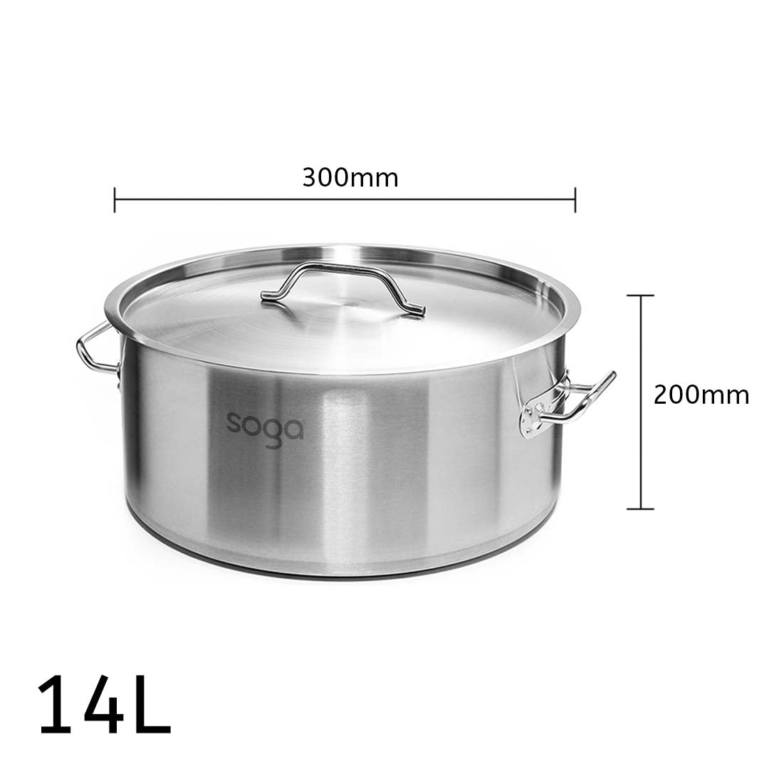 Soga Stock Pot 14 L Top Grade Thick Stainless Steel Stockpot 18/10