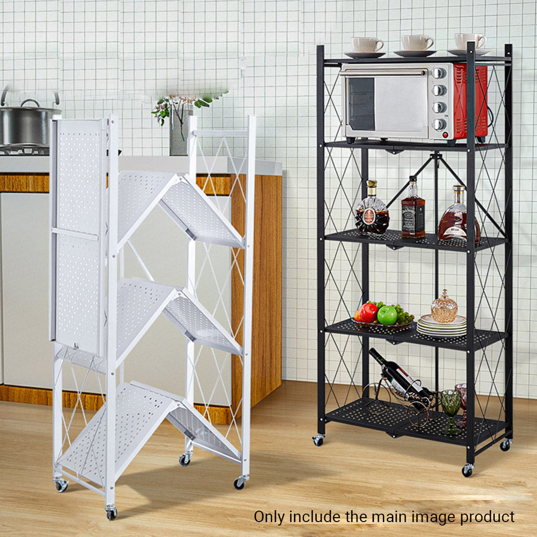 Soga 4 Tier Steel White Foldable Kitchen Cart Multi Functional Shelves Portable Storage Organizer With Wheels
