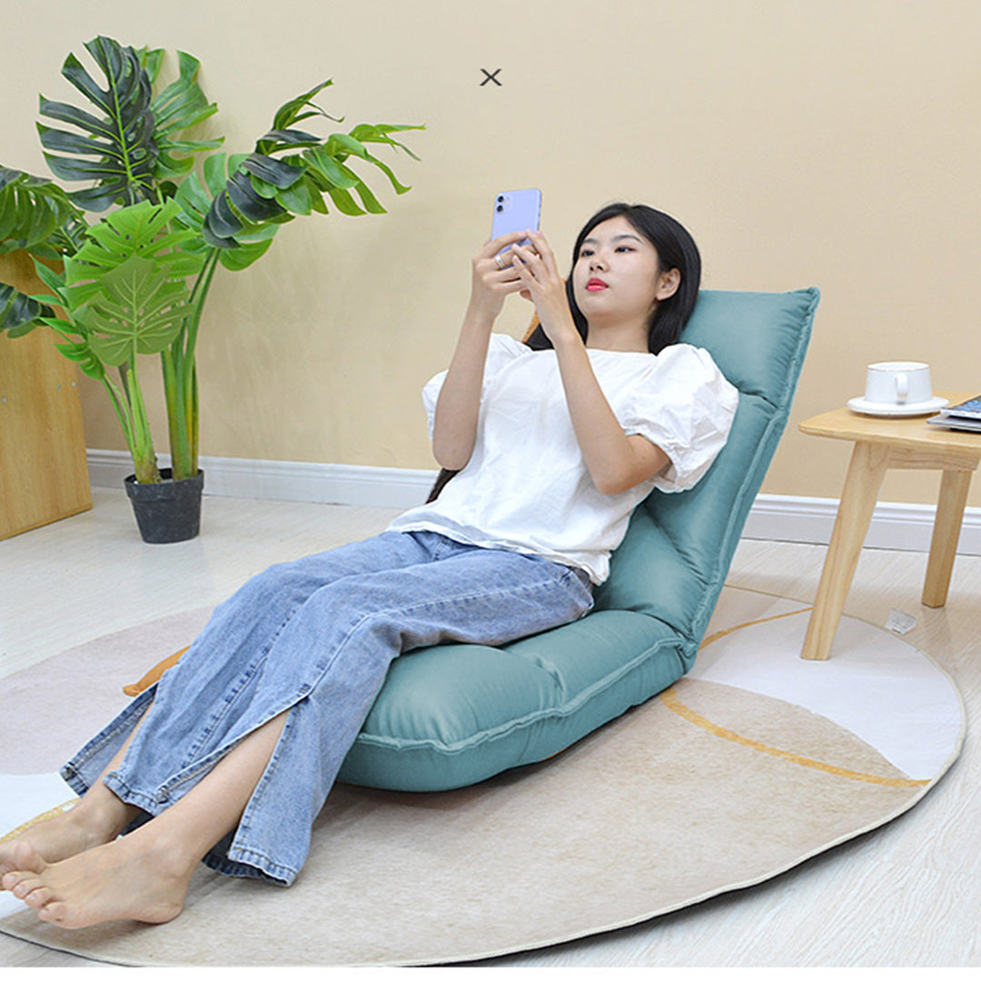 Blue Lounge Recliner Lazy Sofa Bed Tatami Cushion Collapsible Backrest Seat Home Office Decor