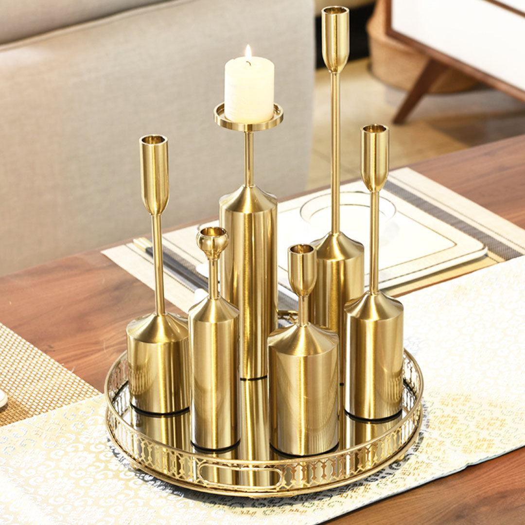 Soga 6pcs Gold Iron Taper Luxury Candlestick Candle Holder Stand Pillar
