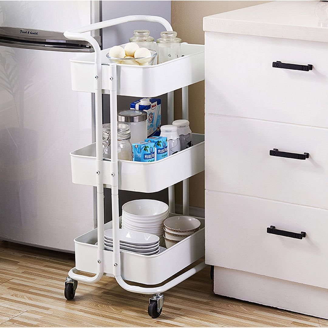 Soga 2 X 3 Tier Steel White Movable Kitchen Cart Multi Functional Shelves Portable Storage Organizer With Wheels