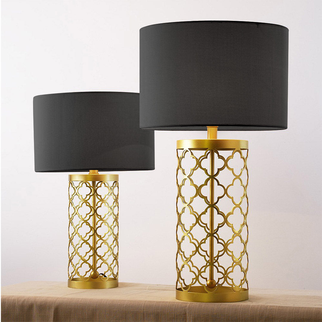 Soga 2 X Golden Hollowed Out Base Table Lamp With Dark Shade