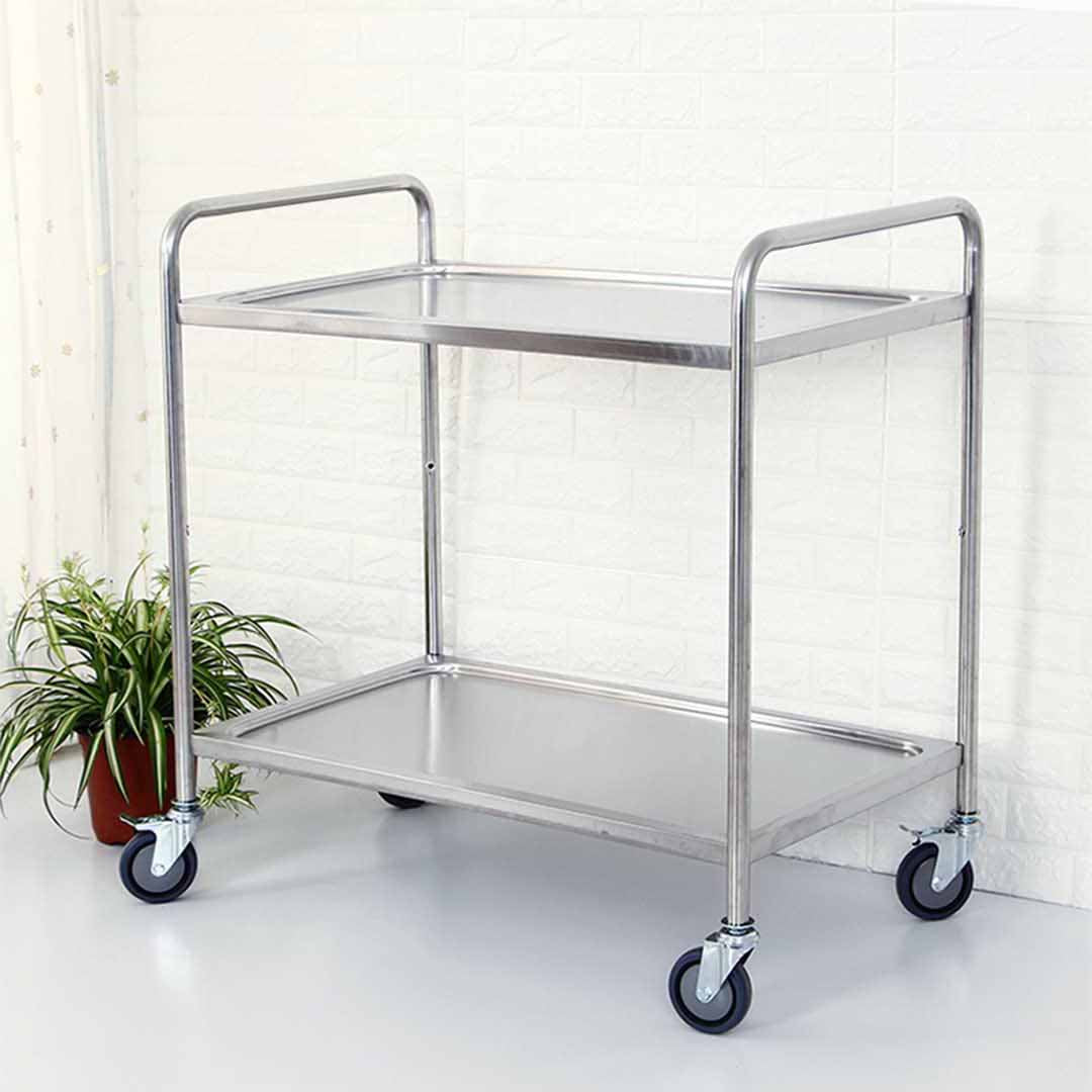 Soga 2 X 2 Tier 81x46x85cm Stainless Steel Kitchen Dining Food Cart Trolley Utility Round Small
