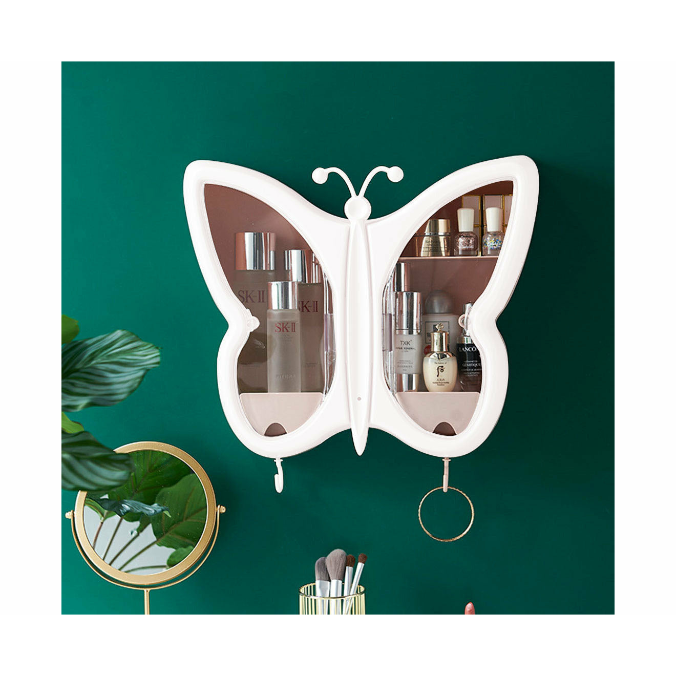 Soga White Butterfly Shape Wall Mounted Makeup Organiser Dustproof Waterproof Bathroom Storage Box Home Decor