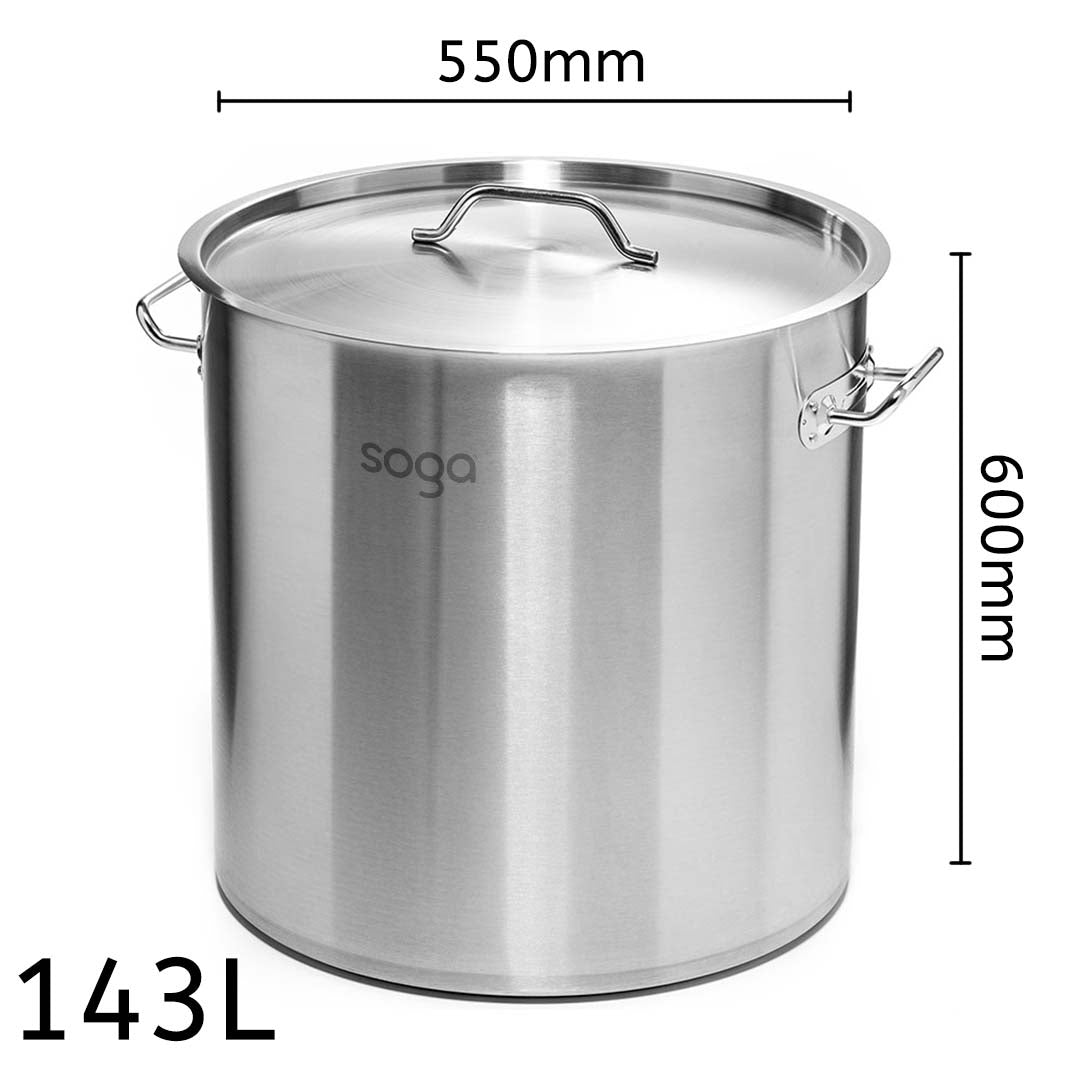 Soga Stock Pot 143 L Top Grade Thick Stainless Steel Stockpot 18/10