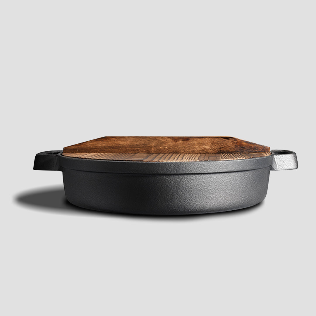 Soga 29cm Round Cast Iron Pre Seasoned Deep Baking Pizza Frying Pan Skillet With Wooden Lid