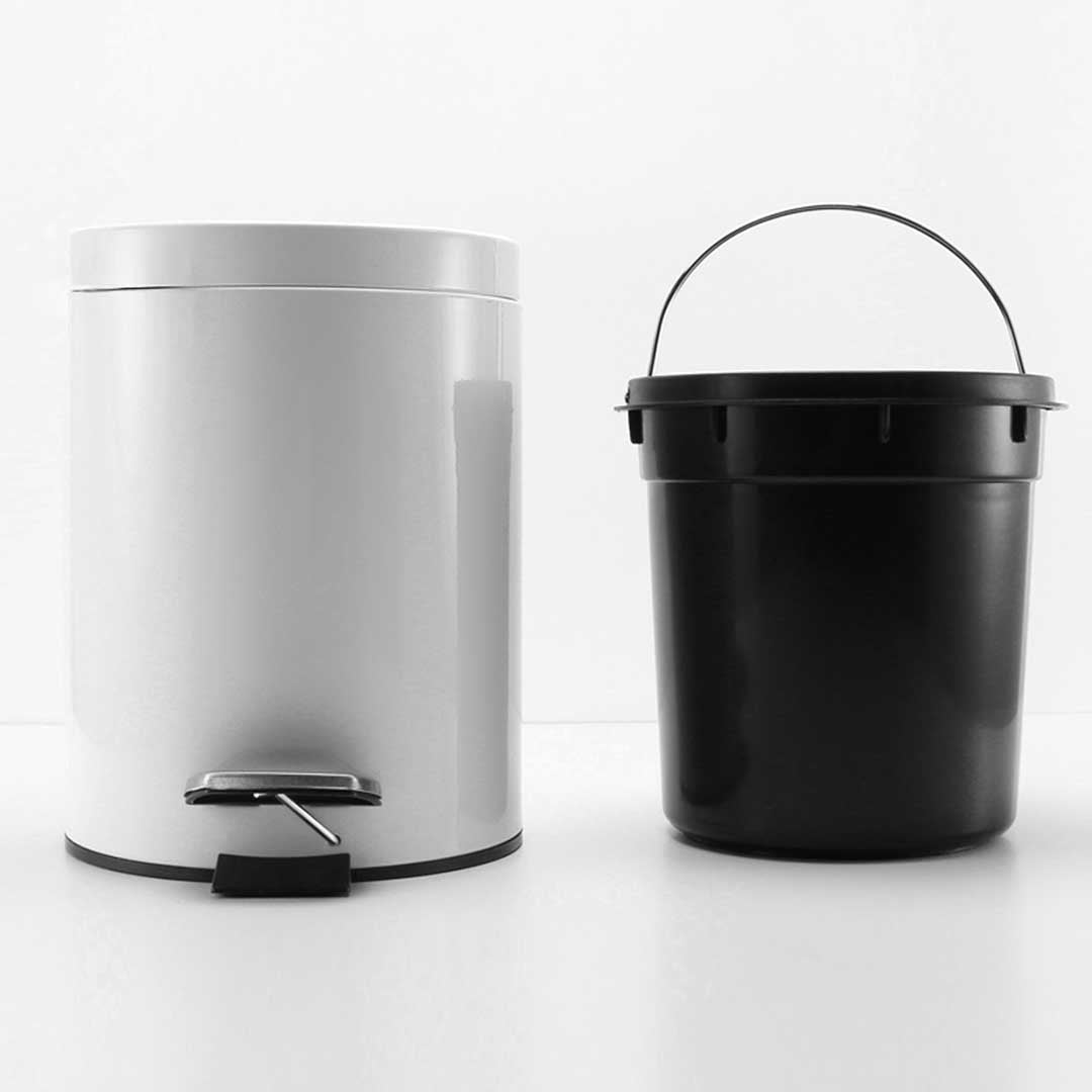 Soga 2 X 7 L Foot Pedal Stainless Steel Rubbish Recycling Garbage Waste Trash Bin Round White