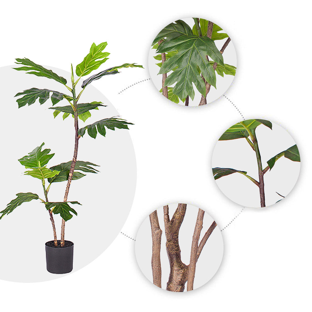 Soga 90cm 2 Trunk Artificial Natural Green Split Leaf Philodendron Tree Fake Tropical Indoor Plant Home Office Decor