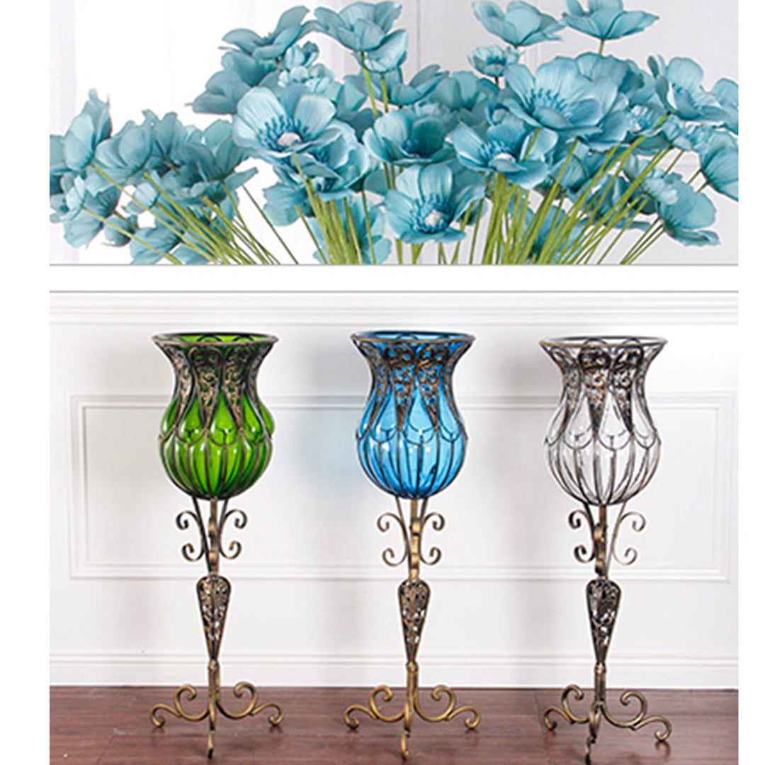 Soga 85cm European Clear Glass Floor Home Decor Flower Vase With Tall Metal Stand