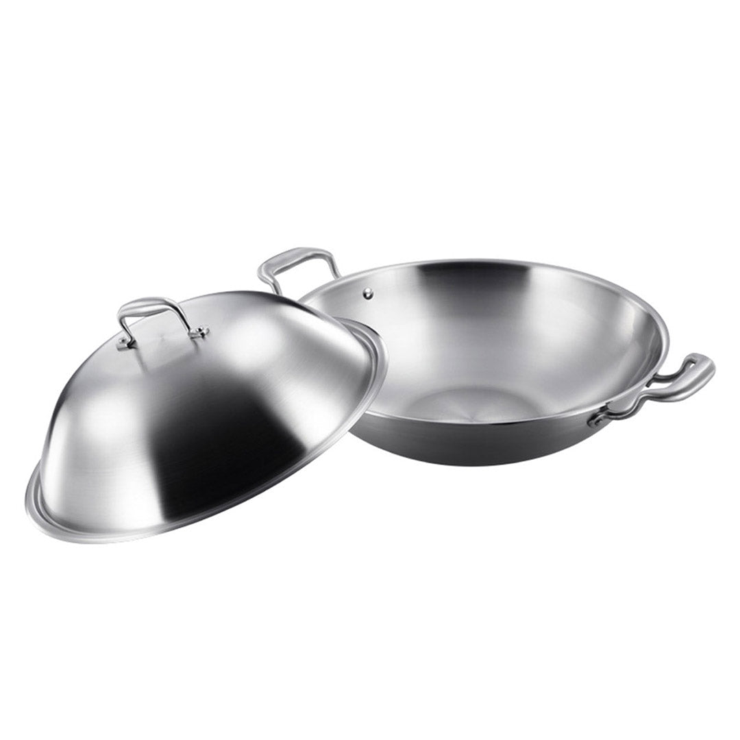 Soga 3 Ply 42cm Stainless Steel Double Handle Wok Frying Fry Pan Skillet With Lid