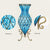 67cm Blue Glass Tall Floor Vase and 12pcs Pink Artificial Fake Flower Set