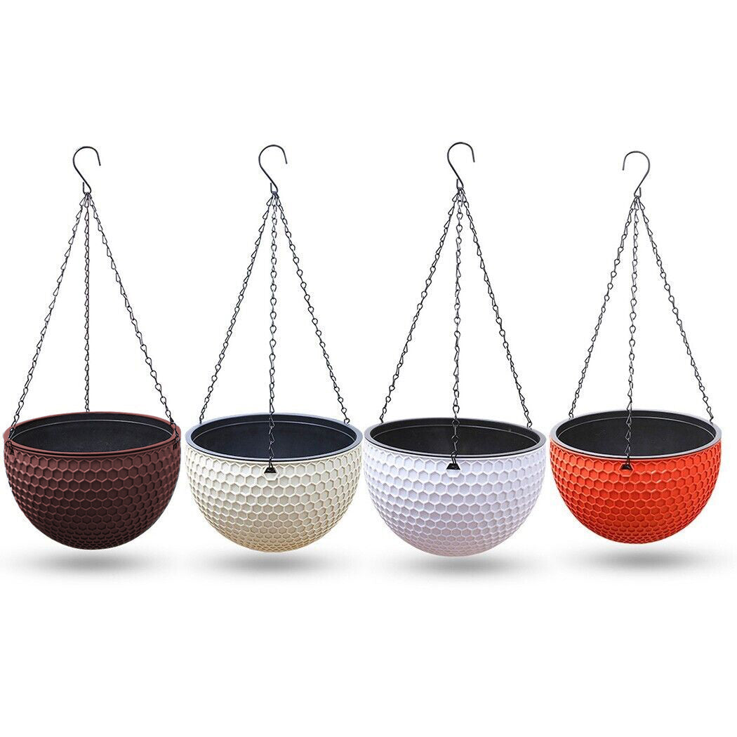 2X Coffee Small Hanging Resin Flower Pot Self Watering Basket Planter Indoor Outdoor Garden Decor