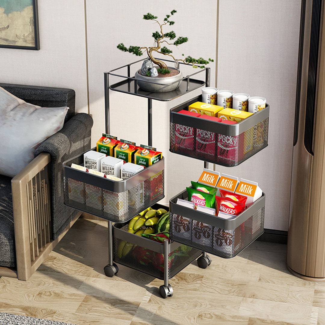 Soga 2 X 4 Tier Steel Square Rotating Kitchen Cart Multi Functional Shelves Portable Storage Organizer With Wheels