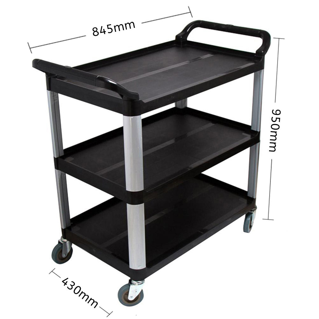 Soga 3 Tier Food 83.5x43x95cm Trolley Food Waste Cart Storage Mechanic Kitchen Black Small